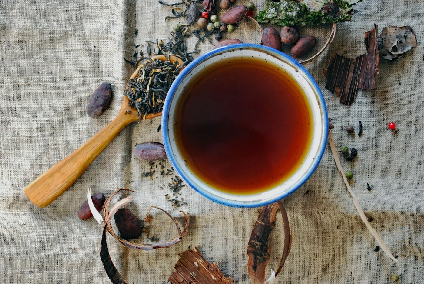 Black tea with loose leaves and spices