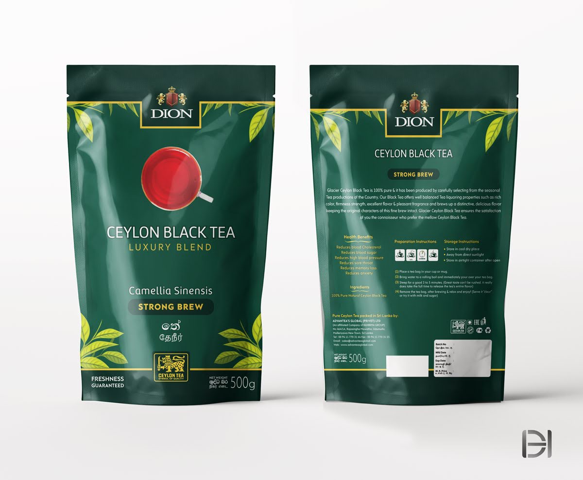 DION Ceylon Black Tea Strong Brew 500g front and back packs